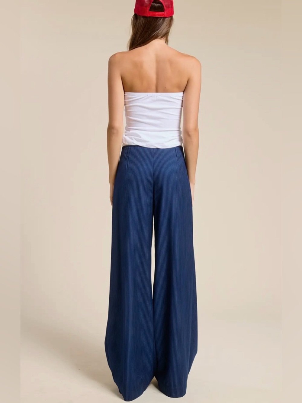NWT Mimosa Blue Pinstripe Wide Leg Pants With Contrast Waistband - Picture 6 of 10